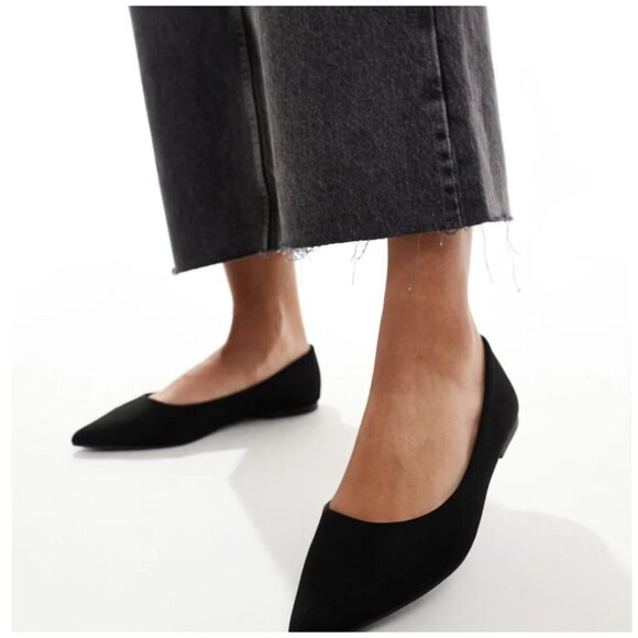 ASOS Design Lucky Pointed Ballet Falts in Black Suedette sz US 8 - Picture 1 of 10